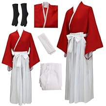 Red Cosplay Costume Kimono Full Set Halloween With Socks