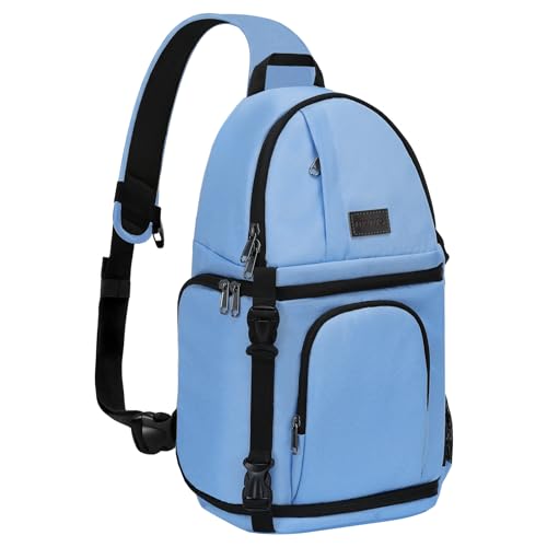 MOSISO Camera Sling Bag, DSLRSLRMirrorless Camera Case Shockproof Photography Camera Backpack with Tripod Holder & Removable Modular Inserts Compatible with CanonNikonSonyFuji, Cerulean Blue