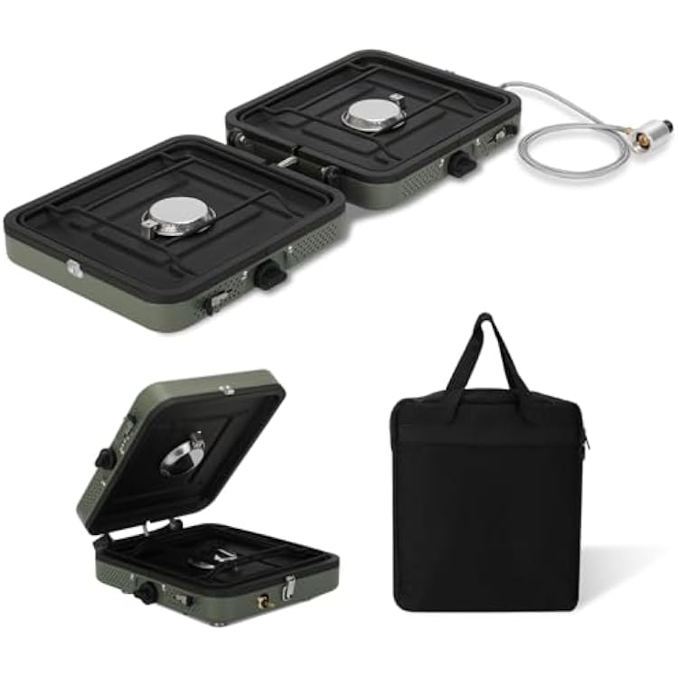 2 Burner Folding Camping Stove with Griddle, Portable Propane Camp Stove, 2 Burner Camping Stove Foldable