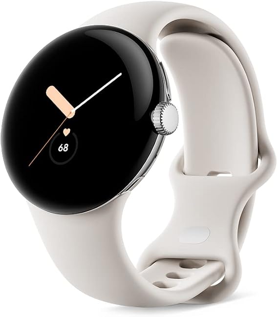 Google Pixel Watch with Heart Rate Monitoring Function, Polished Silver Stainless Steel Case / Chalk Active Band Wifi GA03182-TW Small