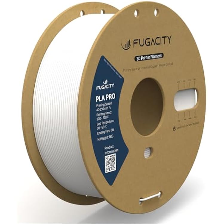Fugacity PLA Filament 1.75mm, White 3D Printer Filament 1KG Spool N.W 2.2lbs, Dimensional Accuracy - 0.02mm, Enhanced Printing Effect Fits Most FDM 3D Printers