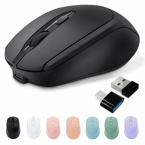 Rechargeable Wireless Mouse Bluetooth Silent for Laptop, iPad, MacBook, PC, Surface Pro, Lenovo, Samsung Tablet, Ergonomic Design Black