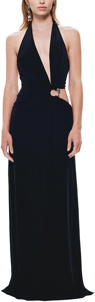 MISHA Womens The 'Devon' Cupro Dress, L, Black