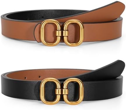 TRIWORKS Reversible Leather Belt for Women with Gold Buckle Ladies Leather Belt for Jeans Pants