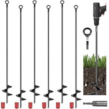Yaocom 6 Pcs 40 Inch Extra Long Ground Anchor 4" Wide Helix 14 mm Rod Auger Earth Ground Anchor Metal Heavy Duty Anchors Hook Wind Stakes Eye Anchor for Guying Tents Fencing Canopies Bridge House