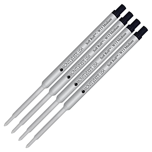 Lanier Combo Pack - 4 Pack - Monteverde Soft RollTM Ballpoint W13 Paste Ink Refill Compatible with Most Waterman Style Ballpoint Pens - Black Medium Tip 0.7mm