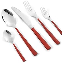 20-Piece Silverware Set Stainless Steel Flatware with Dual-Tone Handles Service for 4 Dinner Knives, Forks & Spoons Mirror Finish Dishwasher Safe (Red)