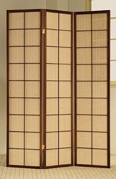 3-Panel Wood Screen with Brown Fabric Inlay ADS50445