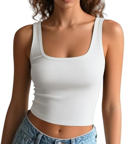 Womens Square Neck Sleeveless Tank Top Knit Ribbed Fitted Casual Basic Crop Top Shirts