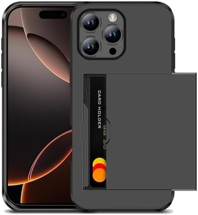 for iPhone 16 Pro Max Case With Card Holder Phone 16 Pro Max Wallet Case for 2 Cards Dual Layer Heavy Duty Shockproof Hidden Sliding Card Slot Slim Cover Case for iPhone 16 Pro Max 6.9 Black