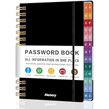 Spiral Password Book with Alphabetical Tabs - 5.8" X 8.2" Small Password Keeper Book with Inner Pocket for Seniors , Large Print, Hardcover, 450 Logins Internet Password Organizer Notebook for Home & Office Use