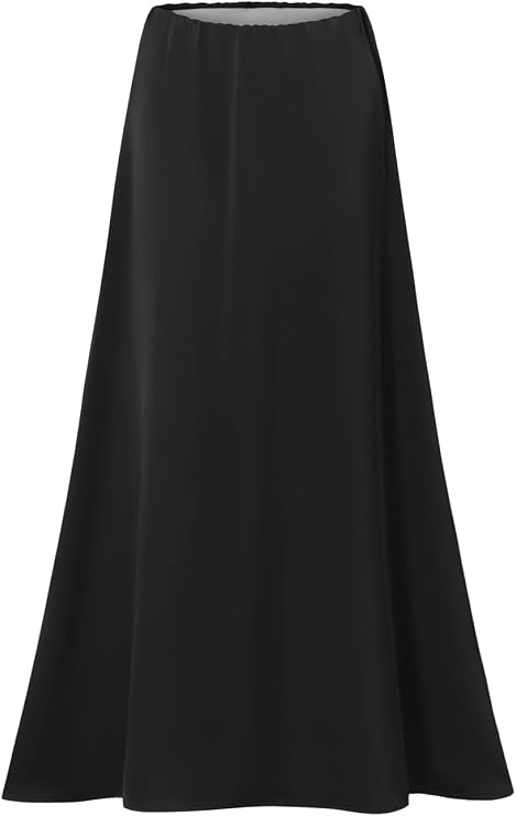 MISSCHEN Women's High Waisted Satin Maxi Skirt - Silky Bias Cut Long A-Line Skirt with Elastic Waist for Wedding Evening