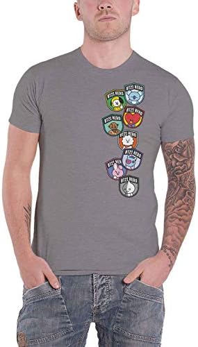 BT21 BTS Kpop Unisex Cotton Crew Neck Short Sleeves Tee Shirt Badges Gray, Small