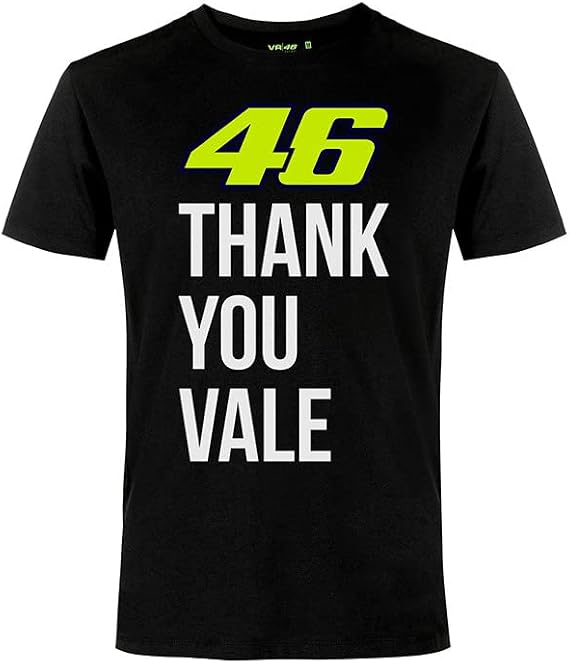 Valentino Rossi VR 46 T-Shirt Thank You VALE,Black,M,Men