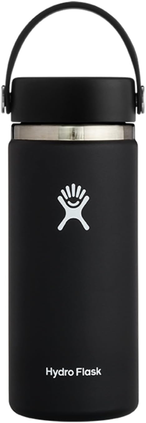Hydro Flask Wide Mouth 16oz 473ml Black | 広口で洗いやすい&結露ゼロ,ステンレスボトル,保温,保冷,水筒,日本正規品