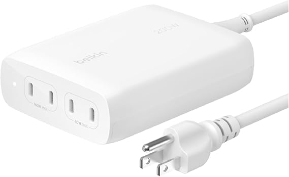 Belkin 4-Port USB C Charger Block 200W - GaN Charger USB-C PD 3.1 Fast Charge + 5ft Power Cord - MacBook, Apple iPhone 17, iPad, Samsung Galaxy S25, Google Pixel 10, Nintendo Switch 2 & More - White