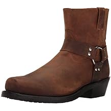 OLD WEST Mens Leather Ankle Harness Leather Lined Motorcycle Boots, Brown Distressed, 7.5