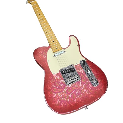 Red Paisley Pattern Electric Guitar - T-Style - 21 Frets