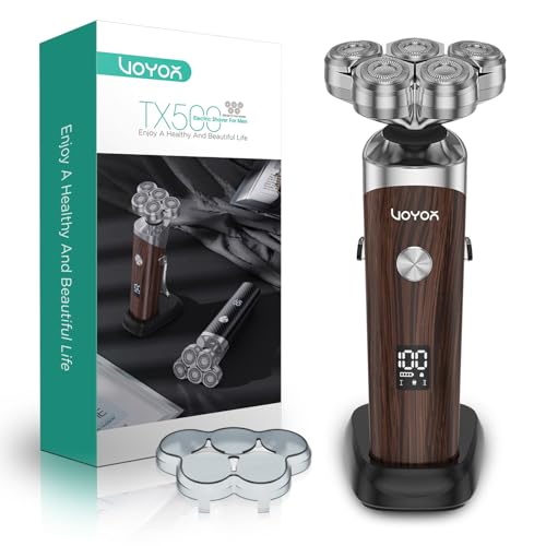 VOYOR Electric Razor for Men - 5D Floating Shavers for Men Magnetic Electric Shaver Rechargeable Face Shaver LED Display Wet Dry Shaving IPX6 Waterproof Mens Rotary Razor TX500 Woodgrain