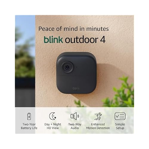 Blink Outdoor 4 + Blink Mini 2 Smart security cameras, two-way talk, HD live view, motion detection, set up in minutes, Works with Alexa 3 camera system + Mini 2 (Black)