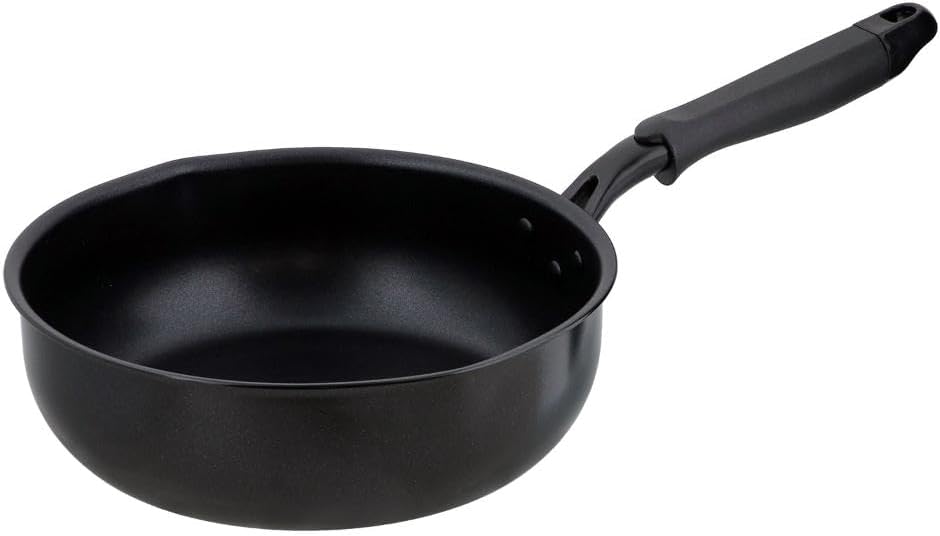 LIV PLUS ND-6442 Deep Frying Pan, 9.4 inches 24 cm, Deep Pan, IH Gas Fire Compatible, Black
