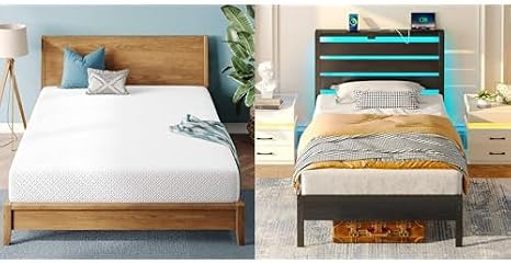 Rolanstar 6 Inch Gel Memory Foam Mattress with LED Metal Bed Frame, USB Charging Station, Storage Headboard and Under Bed Storage