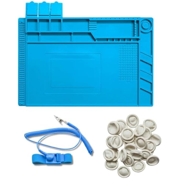 Magnetic Silicone Mat for Phone Repair Kit Includes Anti-Static Wrist Strap, 20 Finger Cots, Organizer Pad Static Protection & Screw Storage