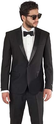 Slim Fit 1 Button Peak Lapel Tuxedo Jacket Satin Collar Dinner Blazer AZAR