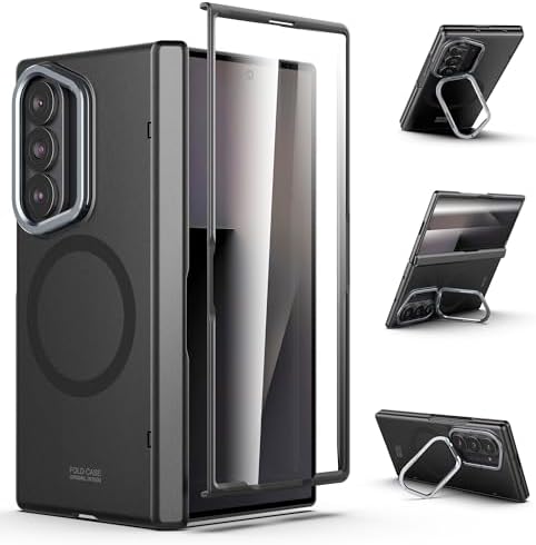 Cresee Magnetic for Samsung Galaxy Z Fold 7 Case, Built-in Cover Screen Protector Hinge Protection Stand, Compatible with Magsafe, Full Protection Phone Case with Magnets for Z Fold7 - Black