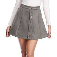 Fuinloth Women's Faux Suede Skirt Button Closure A-Line High Wasit Mini Short Skirt