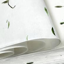 50 Sheets Natural Mulberry Papers Sheets: Visible Green Leaves Rice Paper Printable Decoupage for Writing Painting DIY Crafts