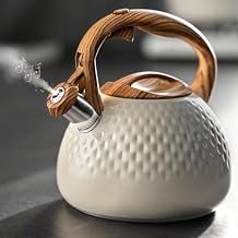 Tea Kettle, 2.7 Quart with Wood Pattern Handle Loud Whistle Food Grade Stainless Steel Teapot, Anti-Hot Handle and Anti-Rust, Suitable for All Heat Sources