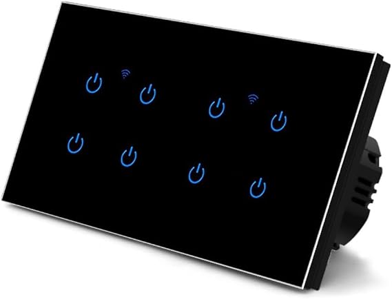 ReachMall Smart Home Touch Switch, WiFi Light Switch Glass Panel, Voice/APP Control Remote Switches (8 Gang-Black)