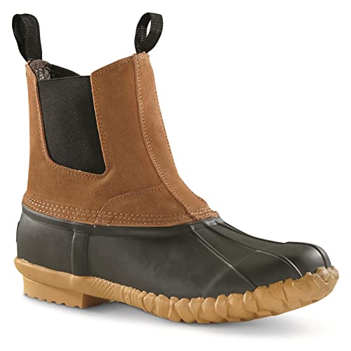 Guide Gear Mens Pull On Insulated Leather Duck Boots Waterproof Rain Shoes, 400 Gram Tan 11D Medium