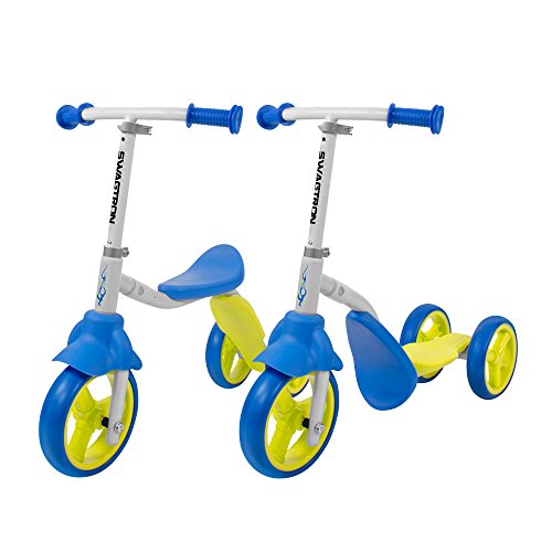 Swagtron K2 Toddler 3 Wheel Scooter & Ride-On Balance Trike 2-in-1 Adjustable for 2, 3, 4, 5 Year Old Boy or Girl Transforms in Seconds