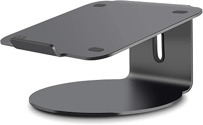 Ergonomic Aluminum Laptop Stand - 360-Degree Swivel, Rubber Cushion - Cable Organizing Hole, Space-Saving C-Shaped Design - Made for 11-17 Inch Computers - 11lb Weight Capacity - Dark Grey