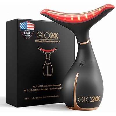 GLO24K Red Light Face & Neck Beauty Device 3-in-1 Facial Massager Tool with LED & Vibration for Skin Revitalization and Neck Firming