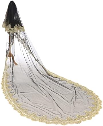 EllieHouse Womens Gold Lace 2 Tier Wedding Bridal Veil With Comb S02
