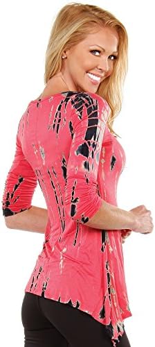 Otomix Womens Tie Dye Rain 34 Sleeve Tunic Medium, CoralBlack