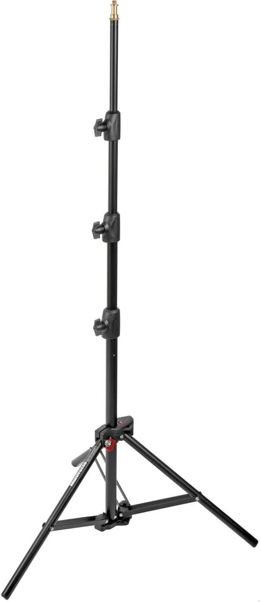 Manfrotto 1051BAC 83" Air Cushioned Aluminum Mini Compact Stand with 4-Sections & 3 Risers, Black | Studio lighting support with 7' max height, 8.8lb load capacity and air cushioning for filming, setup and safety
