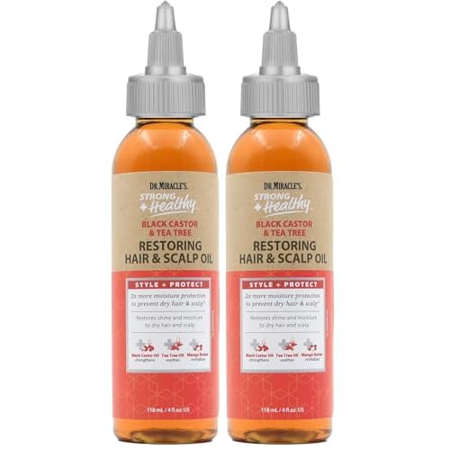 Dr. Miracles Strong & Healthy Restoring Oil with Black Castor Oil, Tea Tree Oil, and Mango Butter for 2x Moisture - 4oz Pack of 2