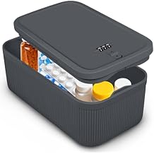 Small Lock Box,Lockable Storage Box with Combination Code for Medication Safe, Medicine Lock Box for Pills/First Aid Kits/Food/Snack Phone Jail,Locked Container for Home/Fridge/Office/School(Grey)