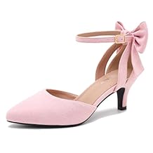 fereshte Women's Kitten Heel Pumps with Bow, Ankle Strap, Pointed Toe, Wedding Evening Dress Shoes