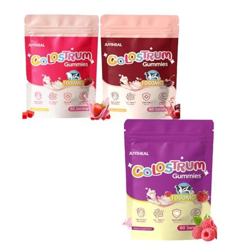 3Pack Colostrum Gummies Bundle - Delicious and Convenient - Gut Health, Immunity, Beauty, Hair and Skin, Peach Strawberry & Cherry & Raseberry