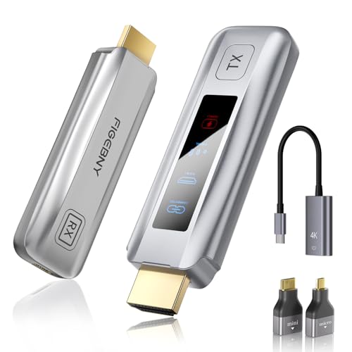 Wireless HDMI Transmitter and Receiver 4K Decode 1080P Output Ultra Low Latency, Plug&Play 2.4G5G Portable Extender,165FT HD Display Adapter for TV BoxPCLaptopProjectorDVCamera, Silver