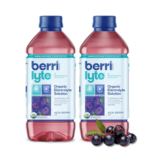 Berri Lyte Plant Based Organic Electrolyte Solution Pediatric Rehydration Drink Low Sugar Acai Berry Flavor, 1 L, 2 ct