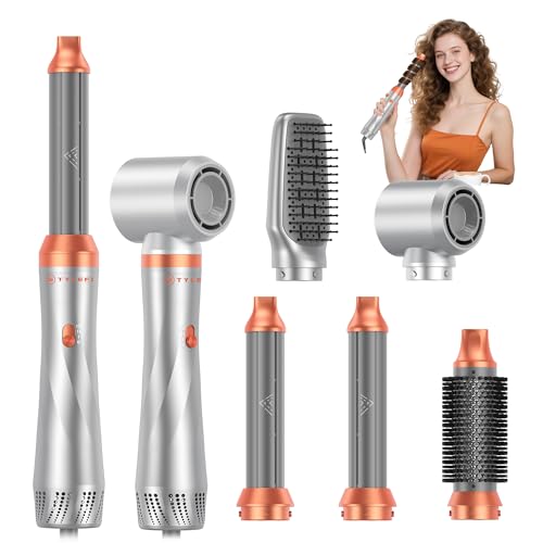 5 in 1 Blow Dryer Brush,110-120V Hair Dryer Brush, Fast Drying & 3 Adjustable Temperatures Hot-Air Hair Brushes, Detachable Hair Styler Set for CurlingVolumizingStraighteningStyling Silver-Orange