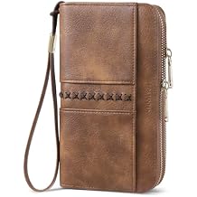 BOSTANTEN Wallets for Women Leather RFID Double Zipper Around Credit Card Holder Large Capacity Wristlet Clutch Wallet