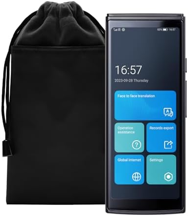 iFLYTEK Language Translator Device Blue with Velvet Bag 60 Languages, Real-Time Split-Screen & Two-Way Instant Voice Translation, 18 Offline Packs, Black