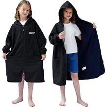 Hiturbo Waterproof Kids Swim Parka: Lightweight Windproof Swimming Surf Poncho - Hooded Swimmer Changing Jacket for 7-12 Yrs